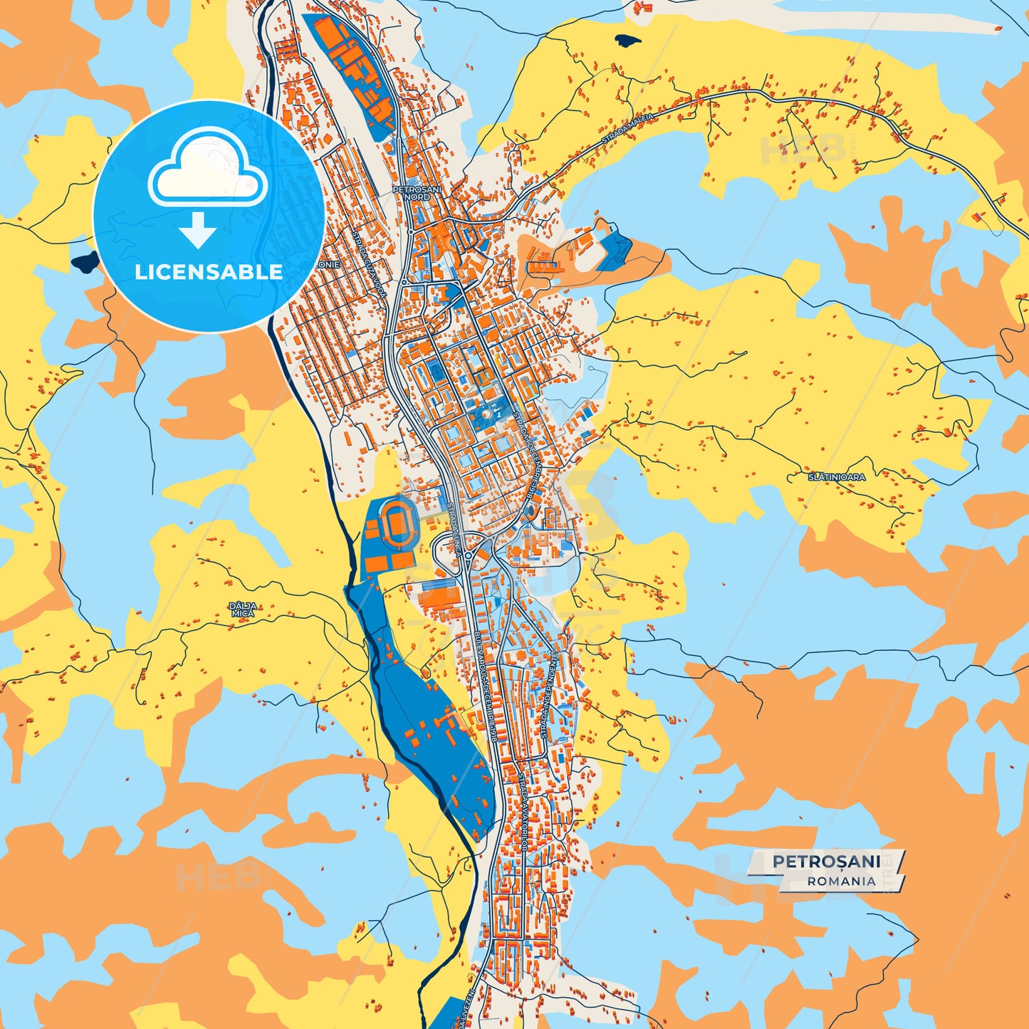 Canvas Print Template of Petroșani Street Map