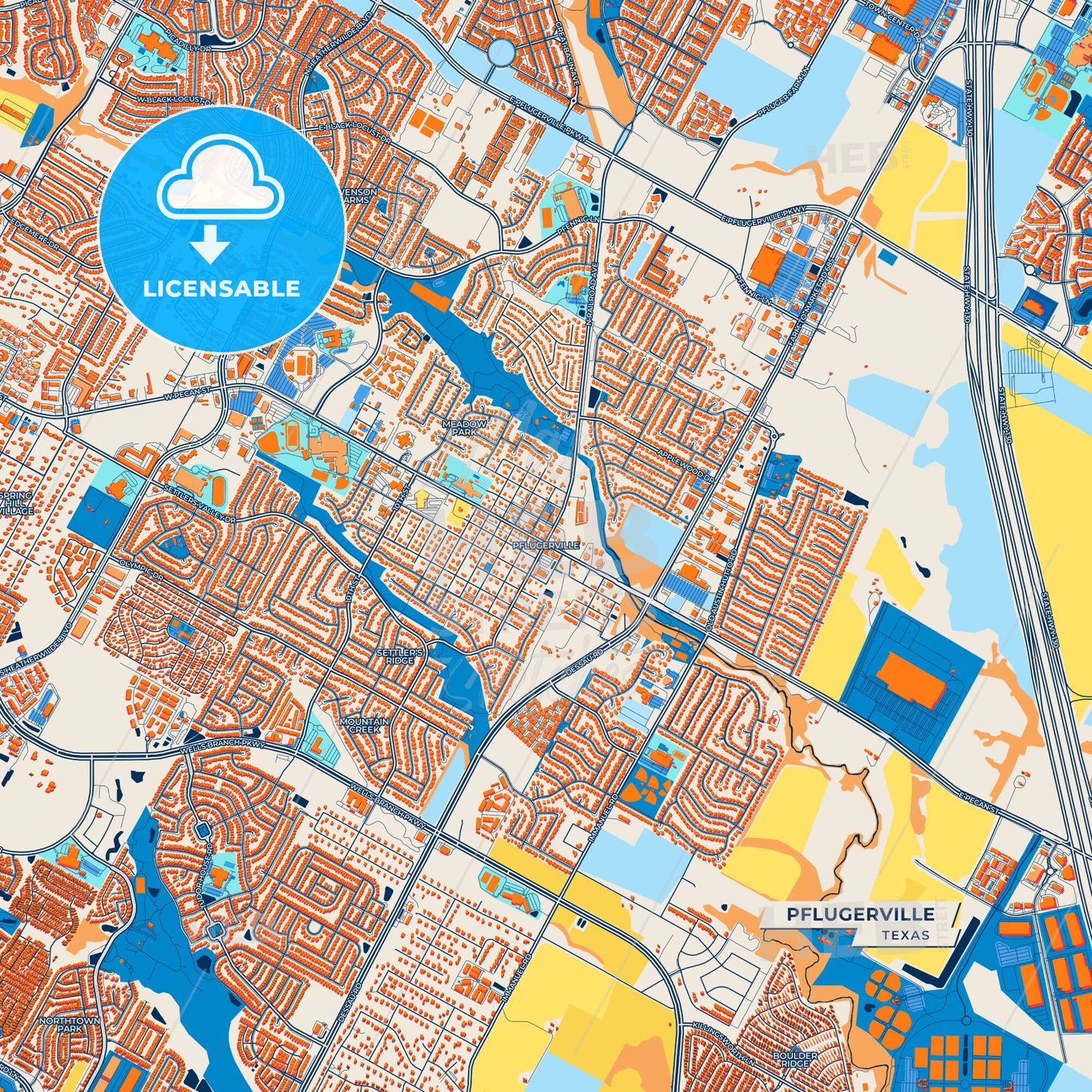 Canvas Print Template of Pflugerville Street Map