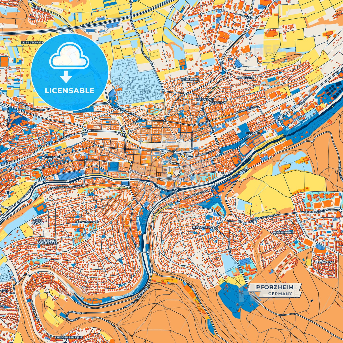 Canvas Print Template of Pforzheim Street Map