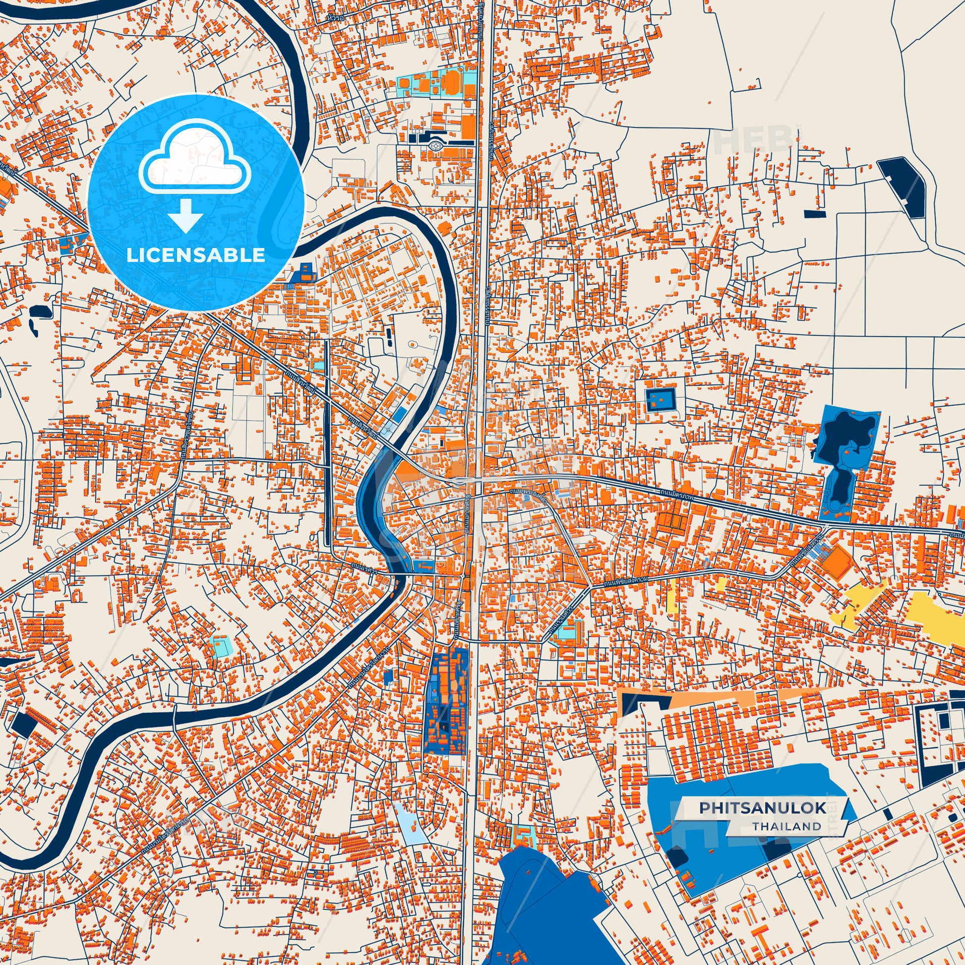 Canvas Print Template of Phitsanulok Street Map