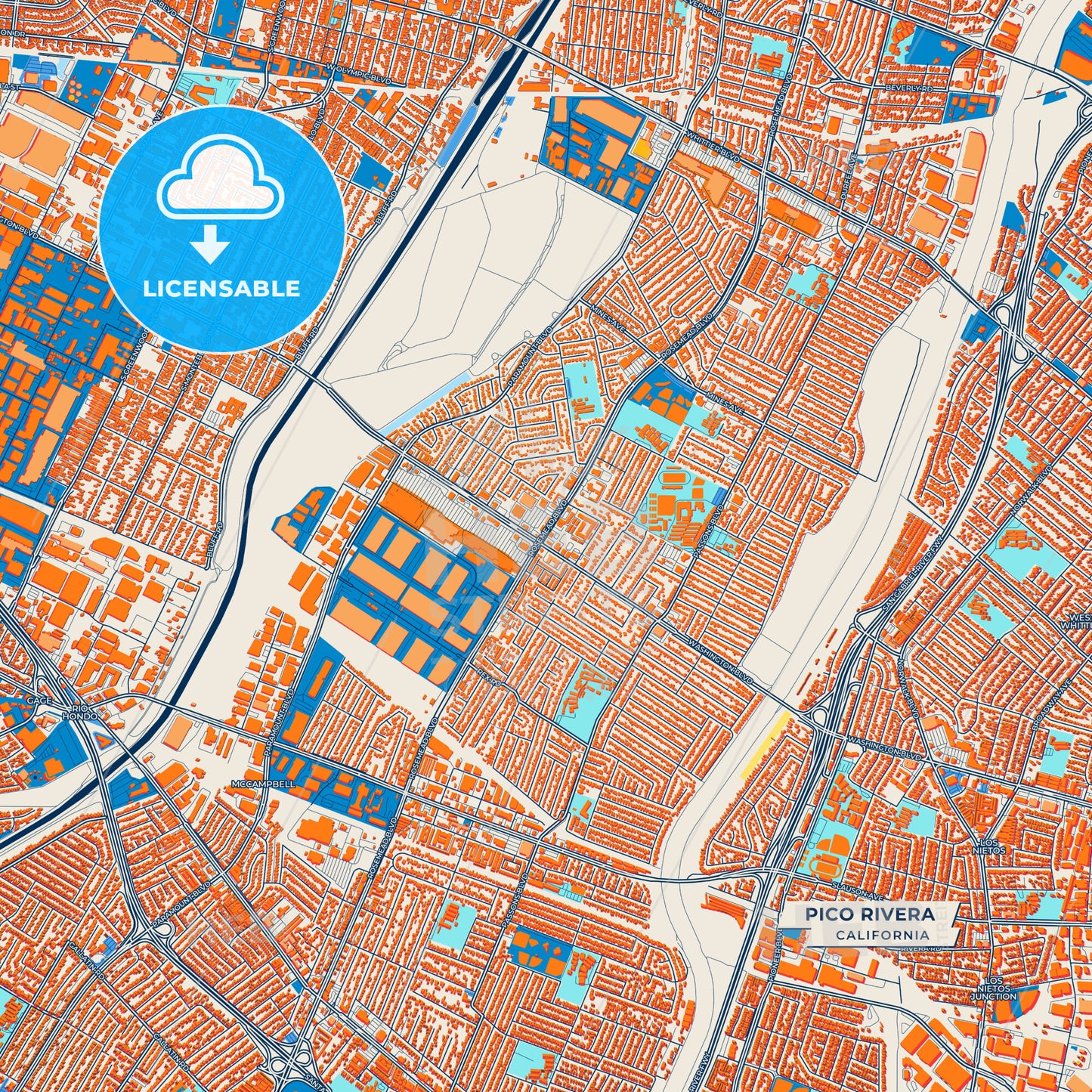 Canvas Print Template of Pico Rivera Street Map