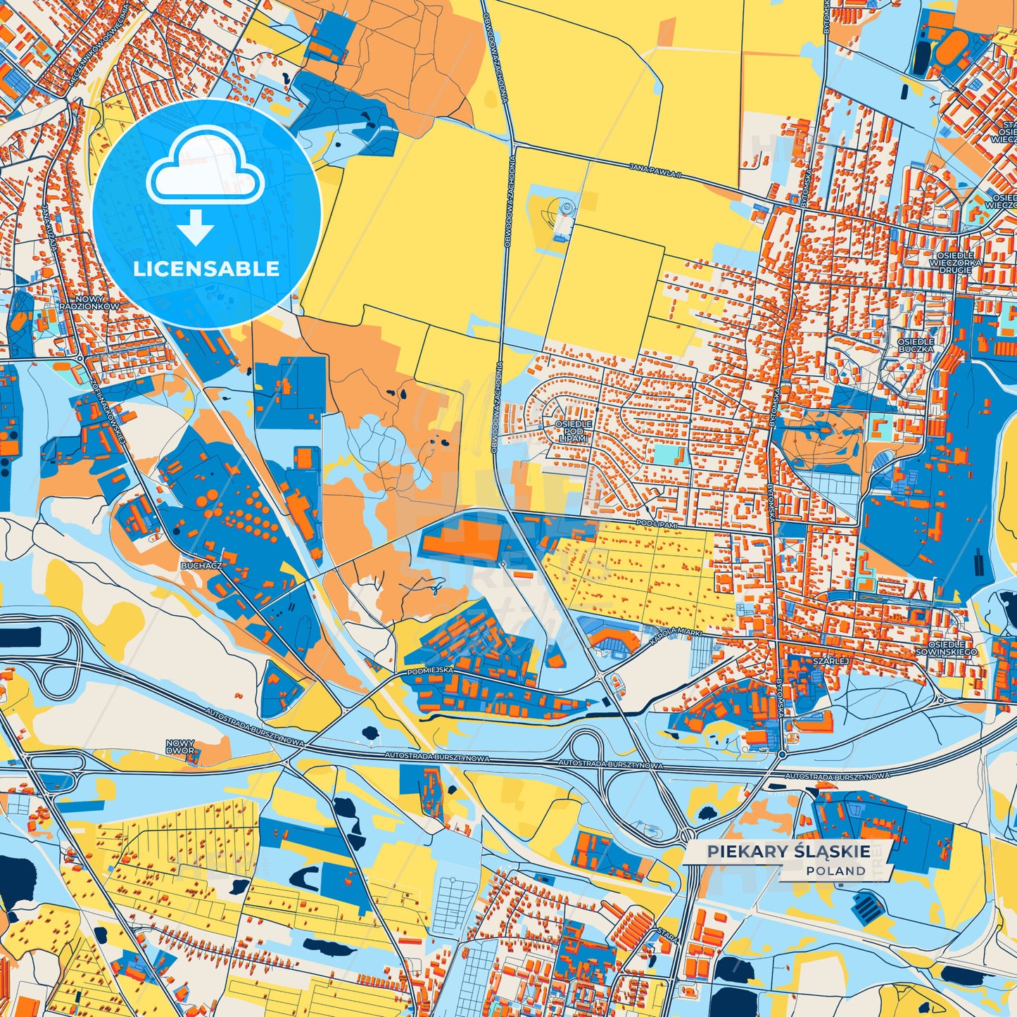 Canvas Print Template of Piekary Śląskie Street Map