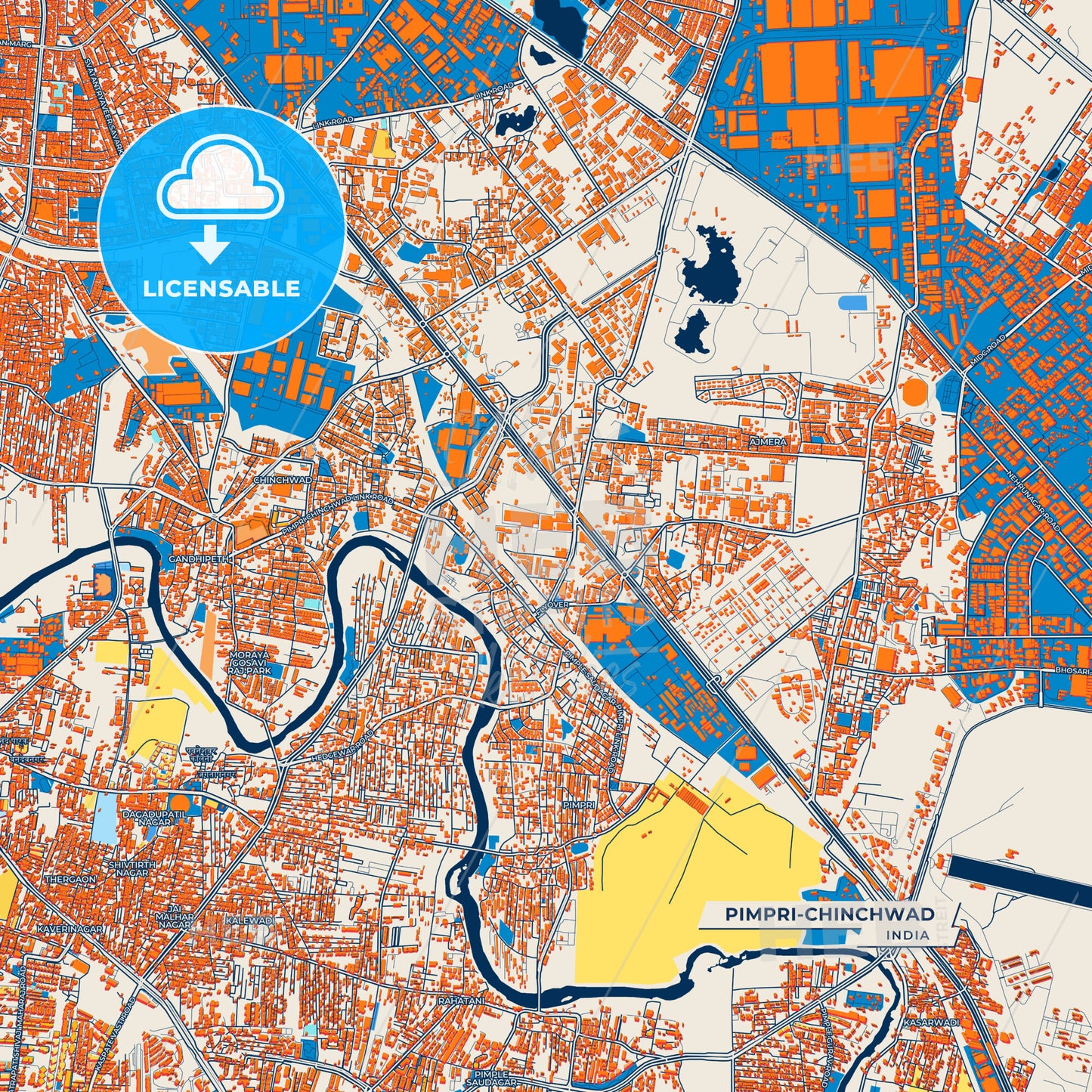 Canvas Print Template of Pimpri-Chinchwad Street Map