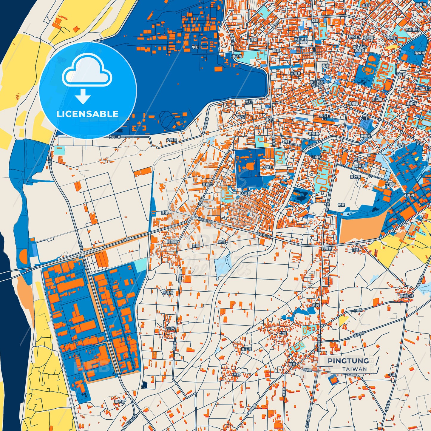 Canvas Print Template of Pingtung Street Map
