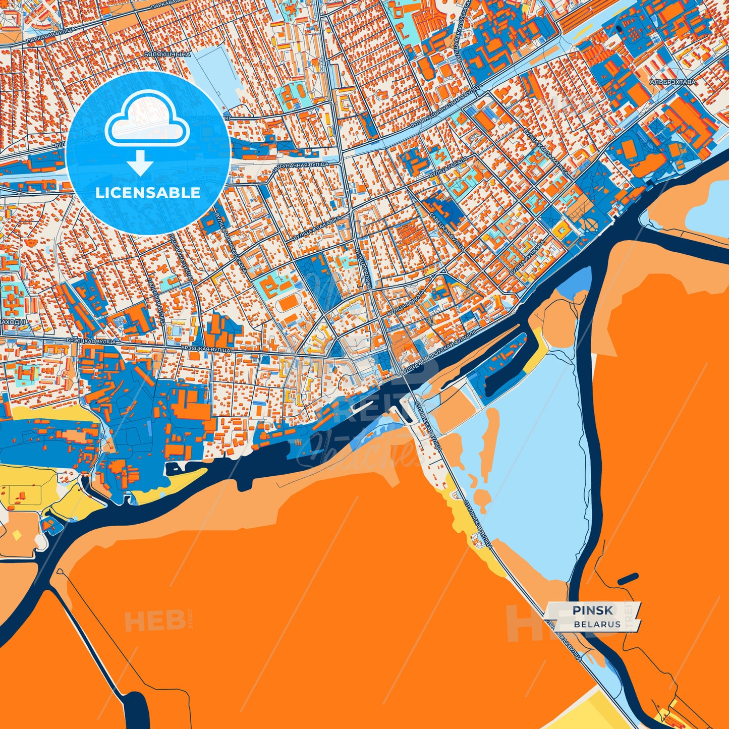 Canvas Print Template of Pinsk Street Map