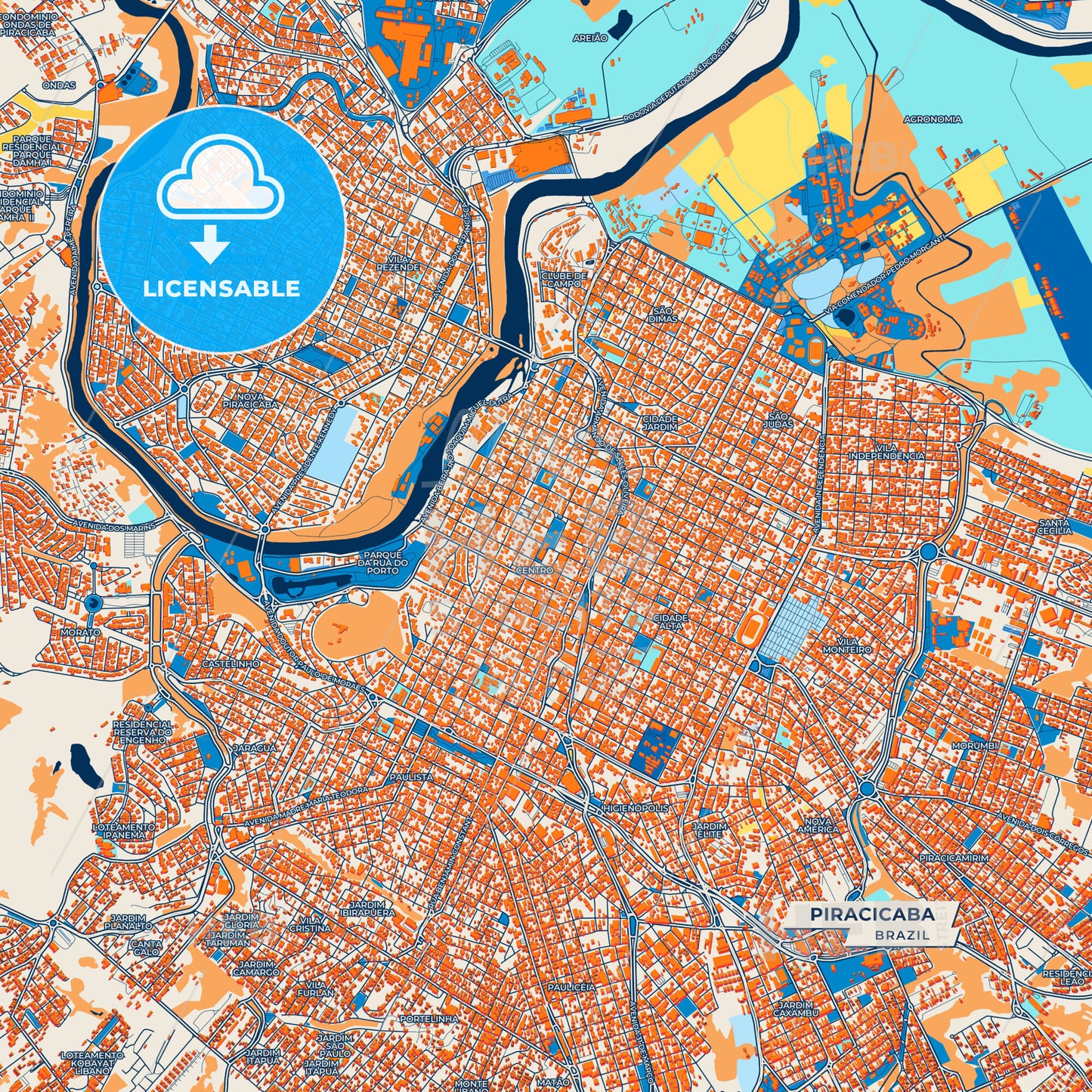 Canvas Print Template of Piracicaba Street Map