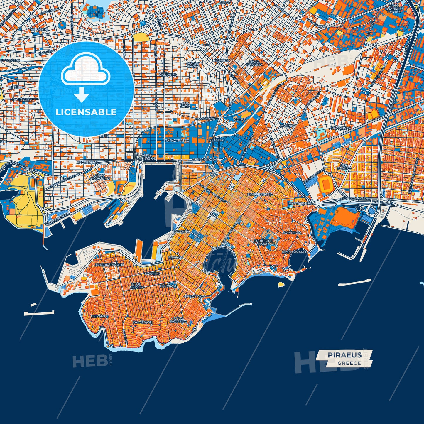 Canvas Print Template of Piraeus Street Map