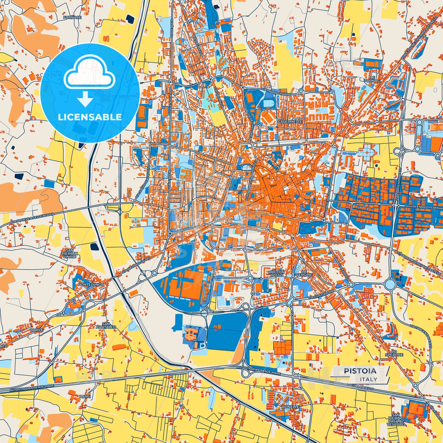 Canvas Print Template of Pistoia Street Map