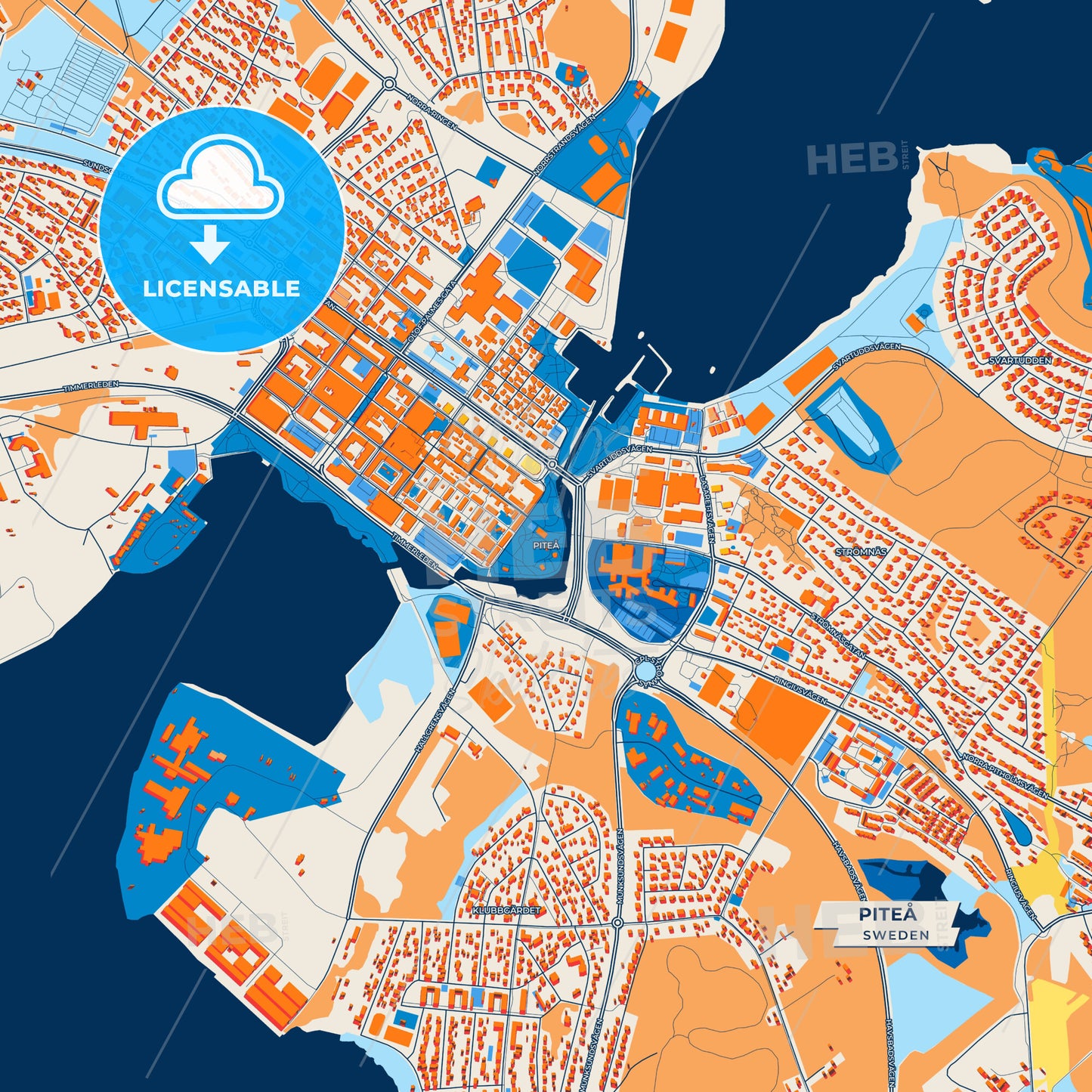 Canvas Print Template of Piteå Street Map