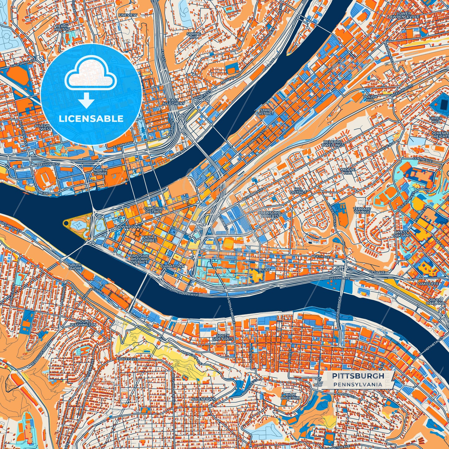 Canvas Print Template of Pittsburgh Street Map
