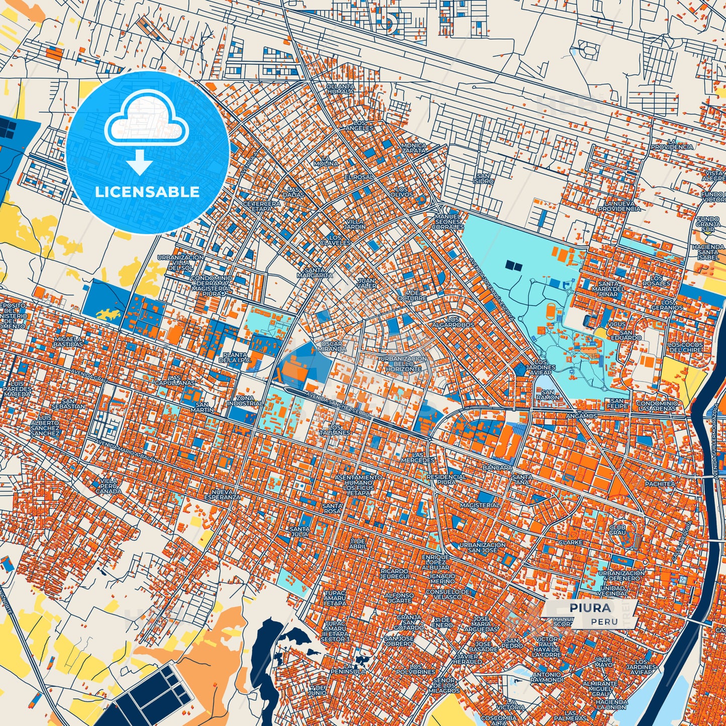 Canvas Print Template of Piura Street Map