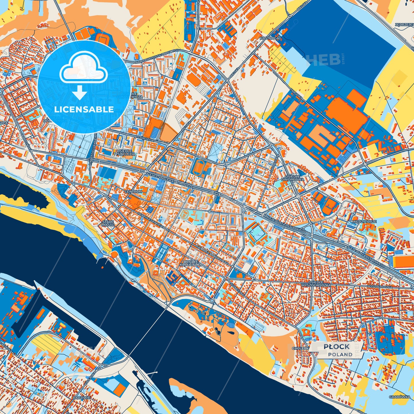 Canvas Print Template of Płock Street Map