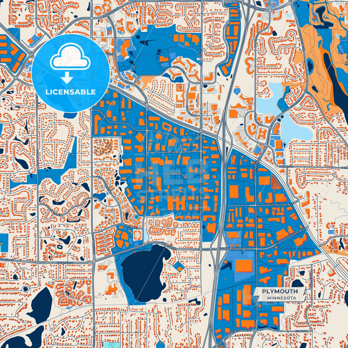 Canvas Print Template of Plymouth Street Map