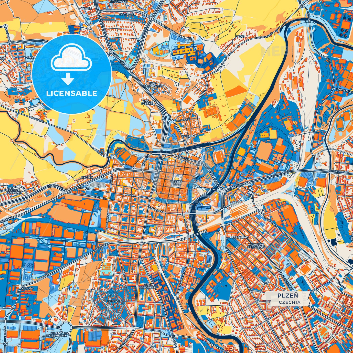 Canvas Print Template of Plzeň Street Map