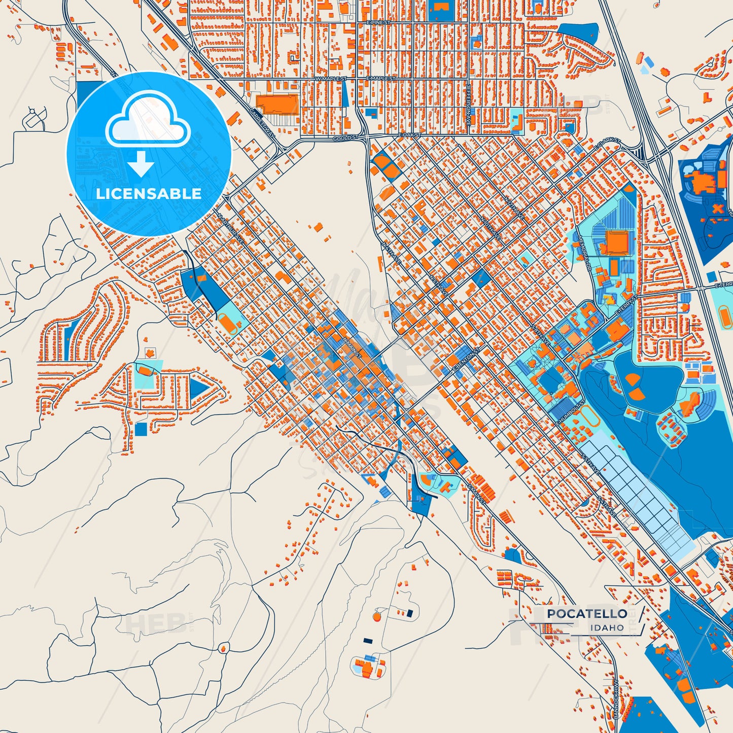 Canvas Print Template of Pocatello Street Map