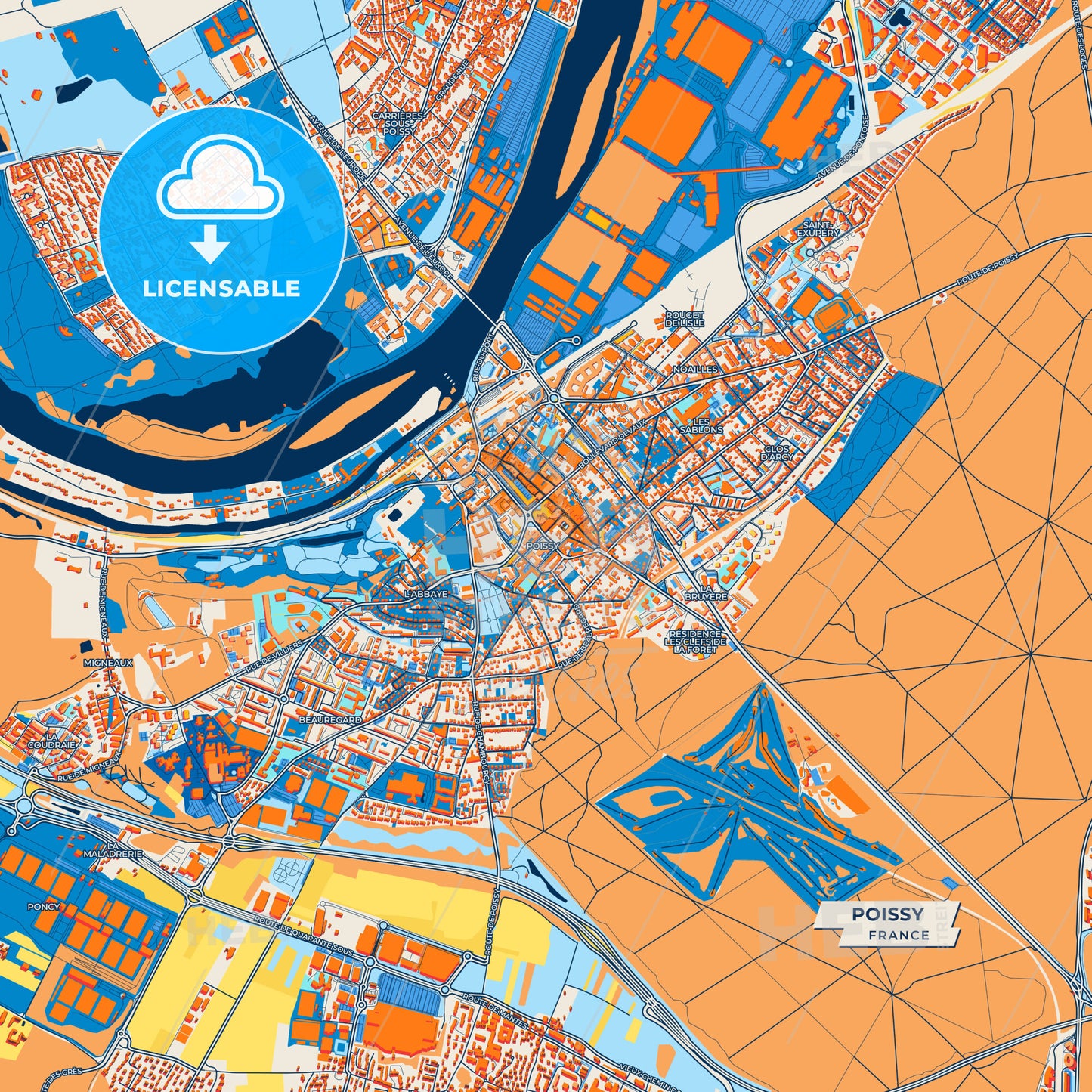 Canvas Print Template of Poissy Street Map