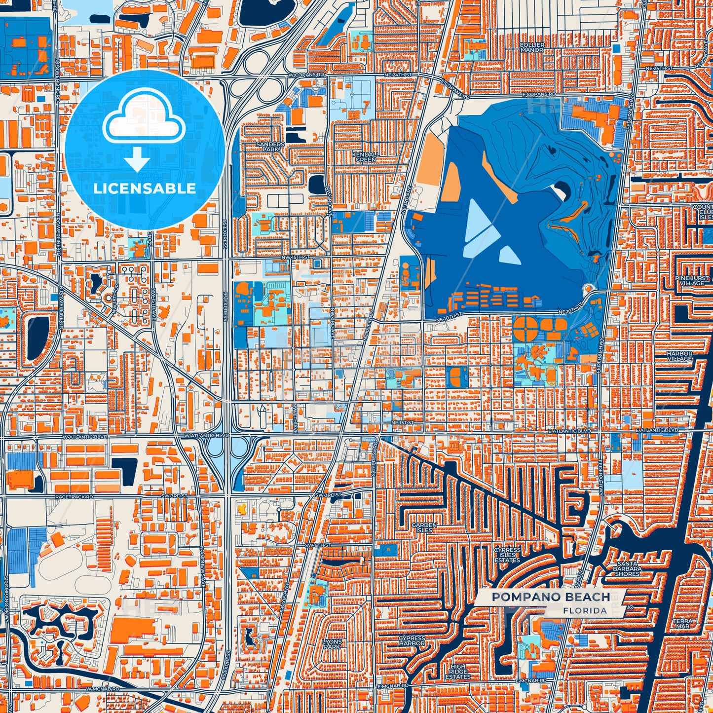 Canvas Print Template of Pompano Beach Street Map