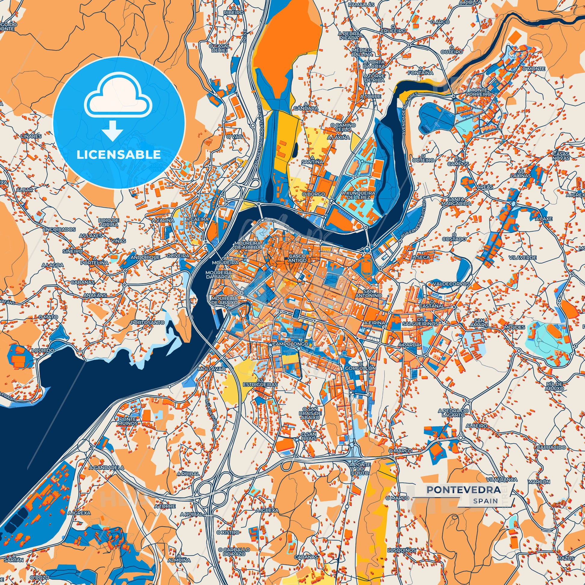 Canvas Print Template of Pontevedra Street Map
