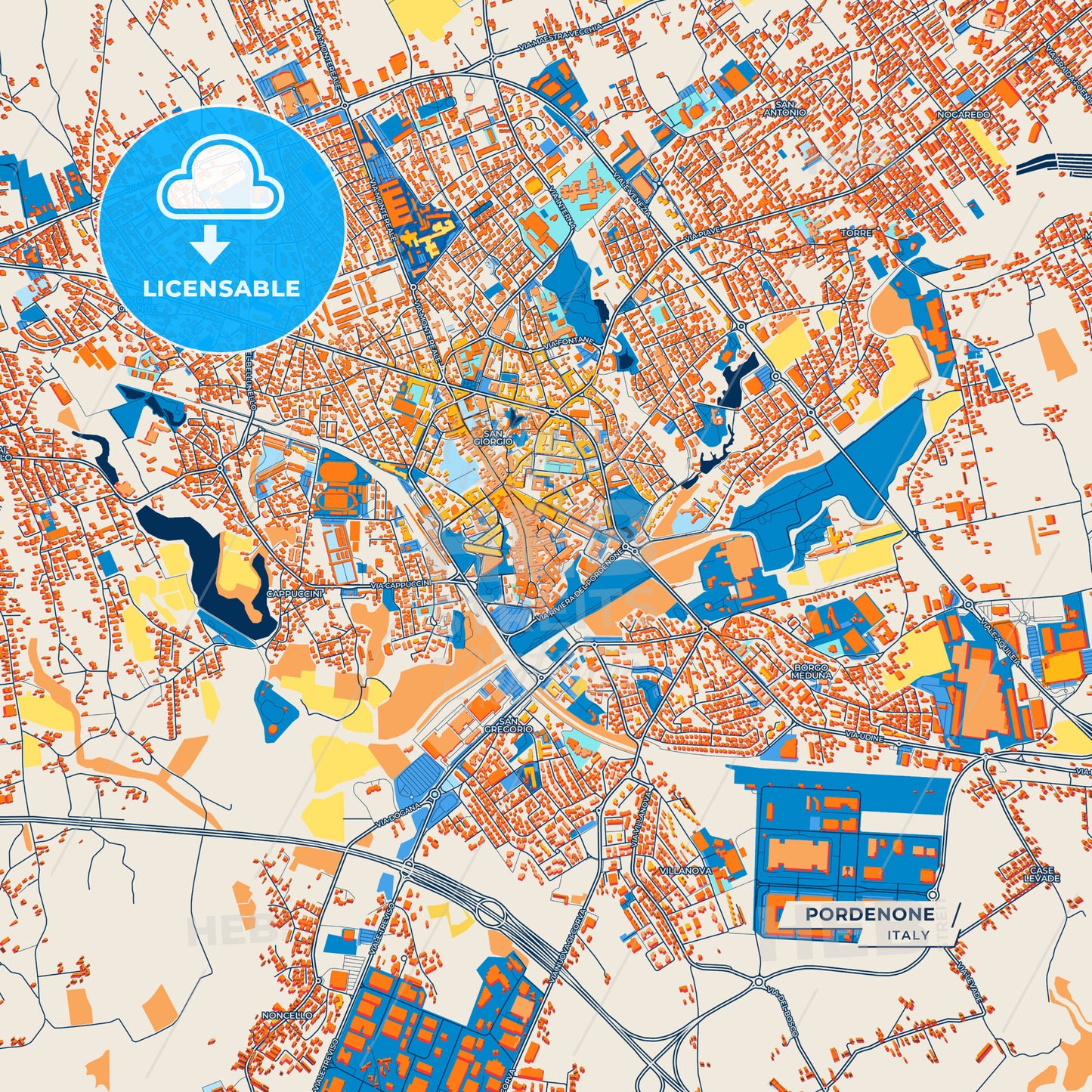 Canvas Print Template of Pordenone Street Map