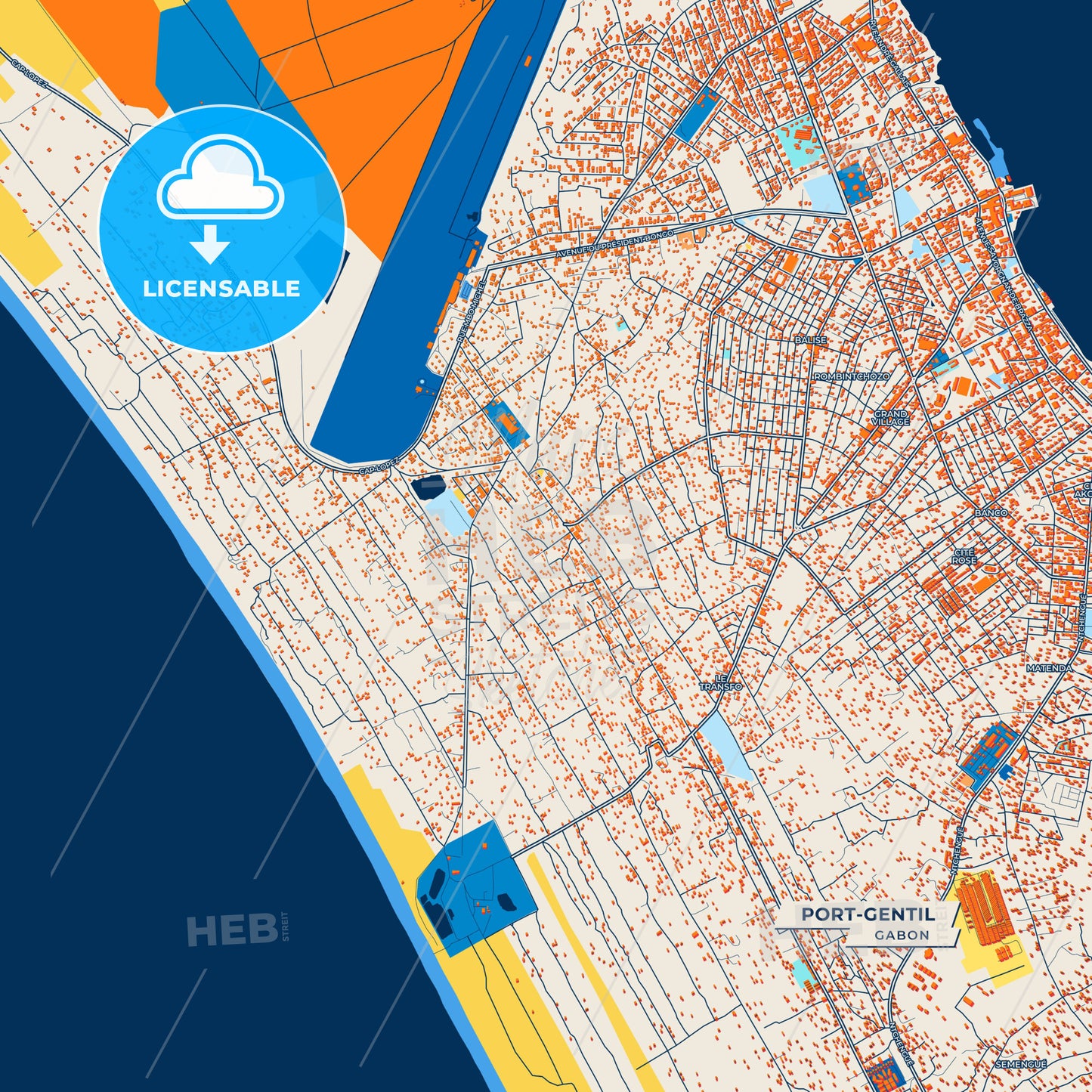 Canvas Print Template of Port-Gentil Street Map