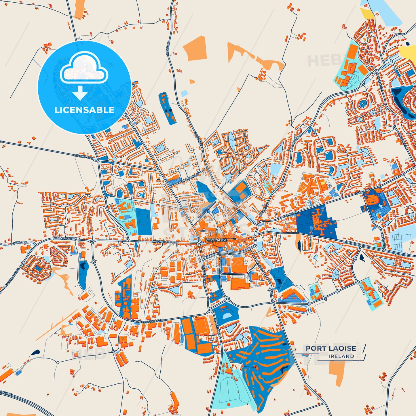 Canvas Print Template of Port Laoise Street Map