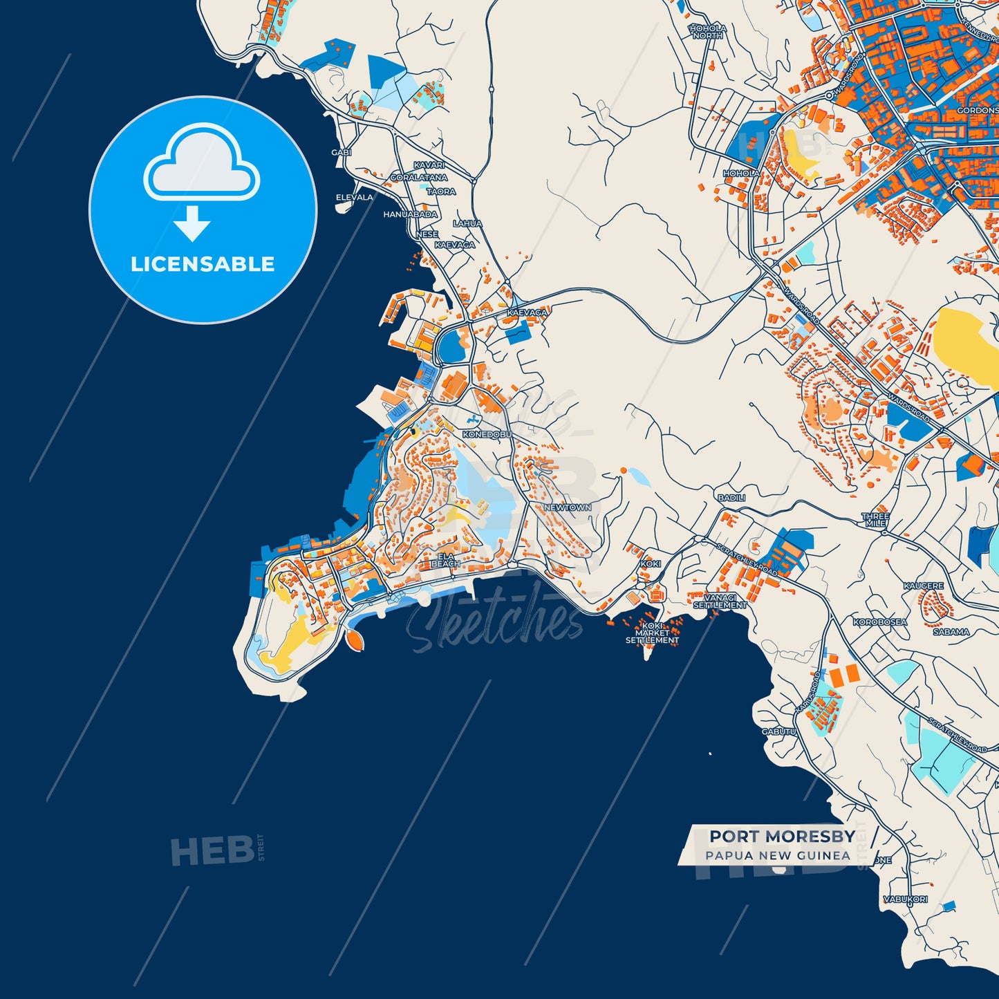 Canvas Print Template of Port Moresby Street Map
