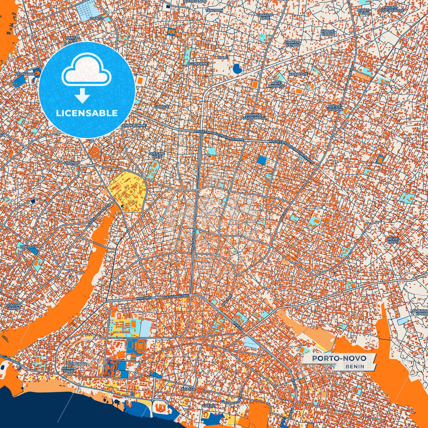 Canvas Print Template of Porto-Novo Street Map