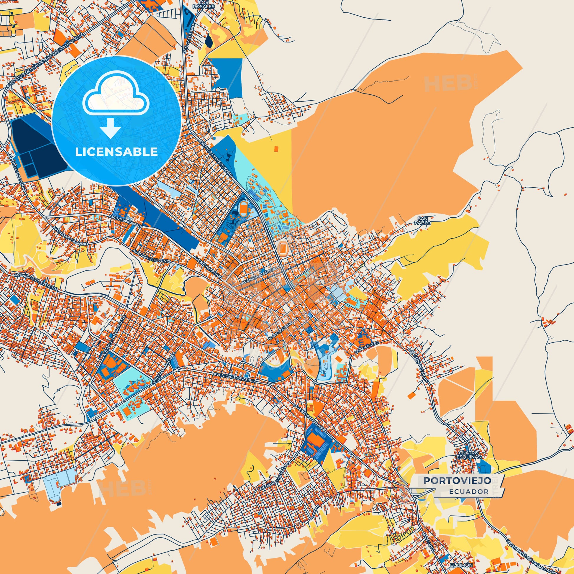 Canvas Print Template of Portoviejo Street Map