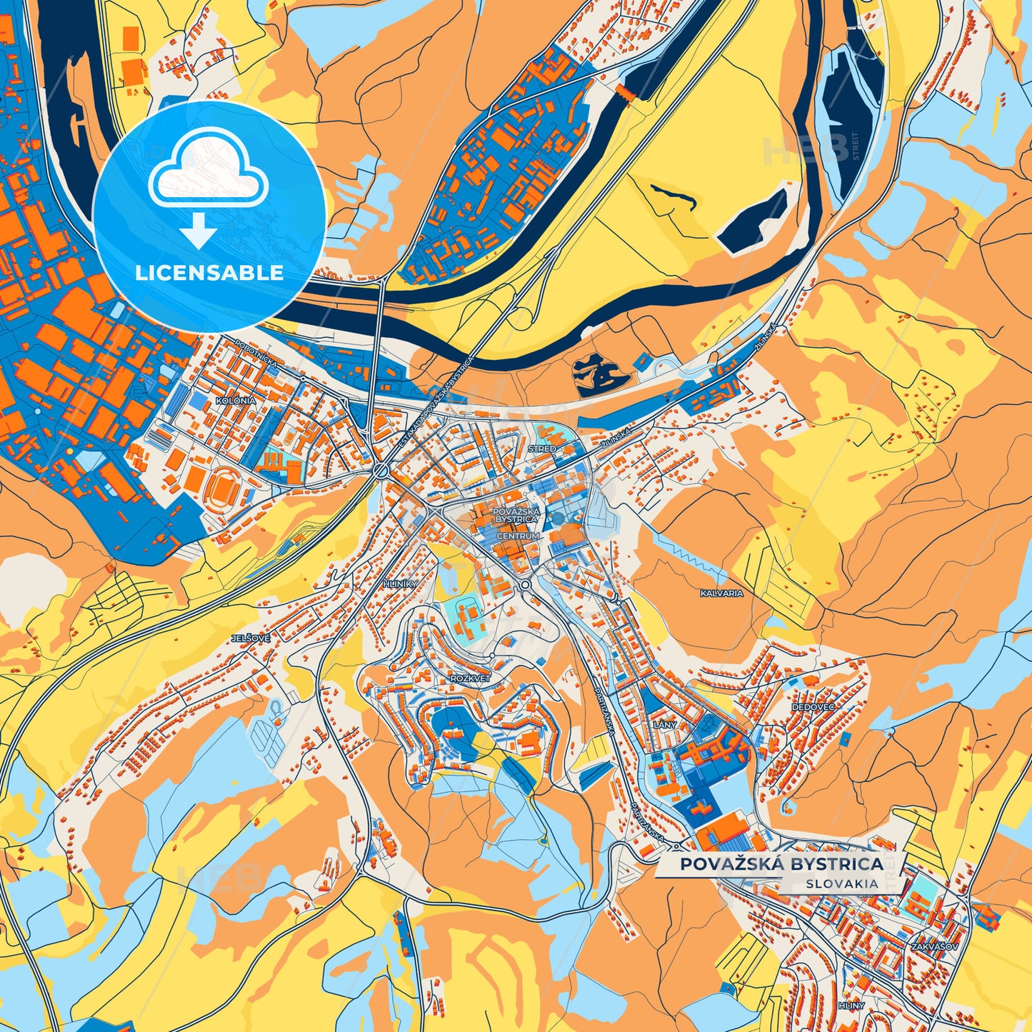 Canvas Print Template of Považská Bystrica Street Map