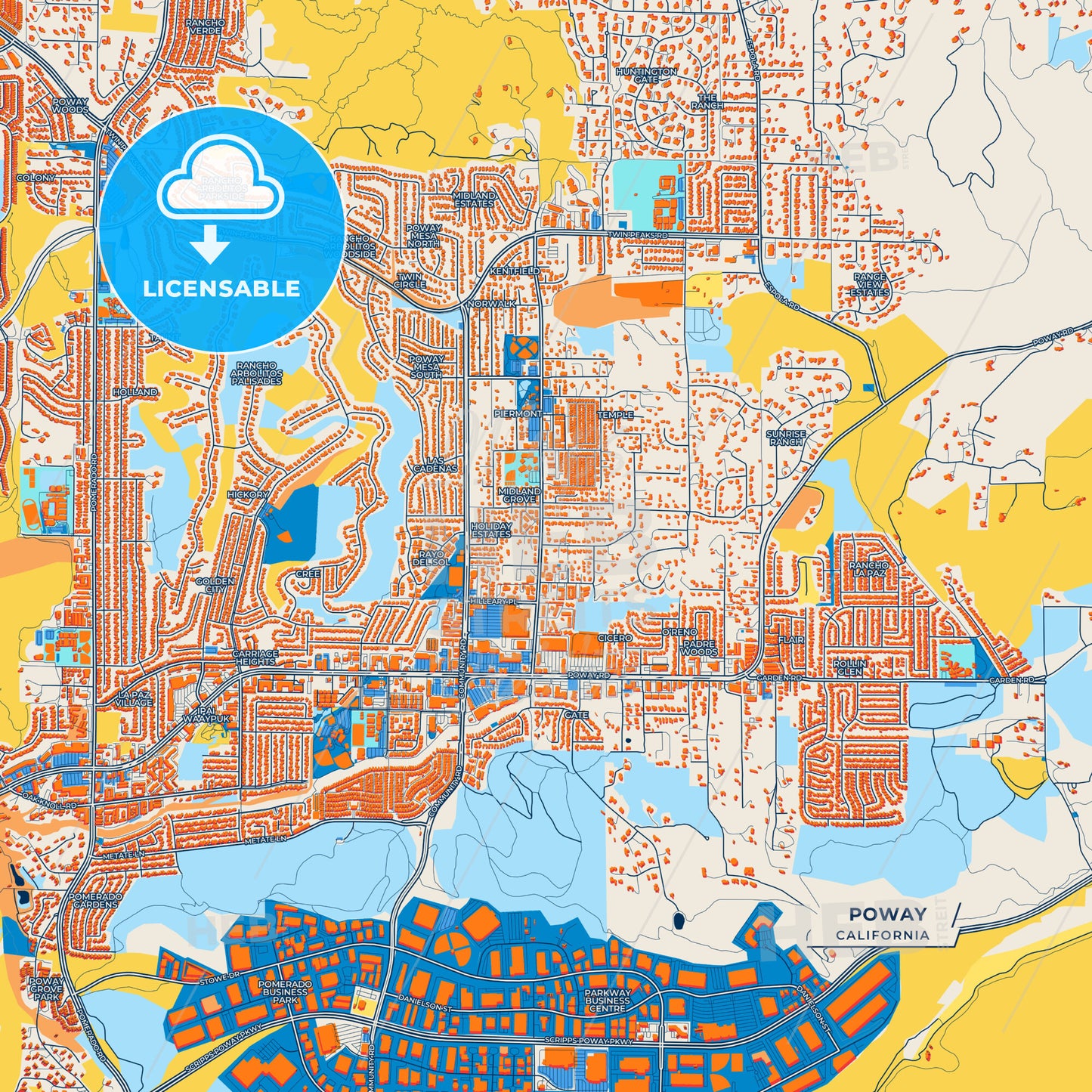 Canvas Print Template of Poway Street Map