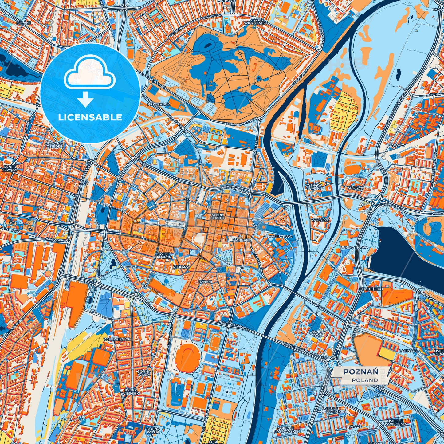 Canvas Print Template of Poznań Street Map