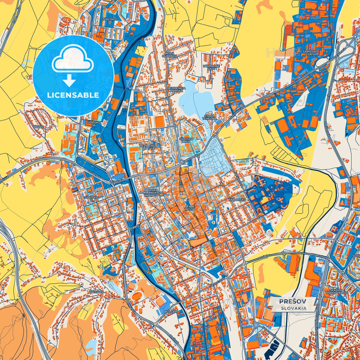 Canvas Print Template of Prešov Street Map