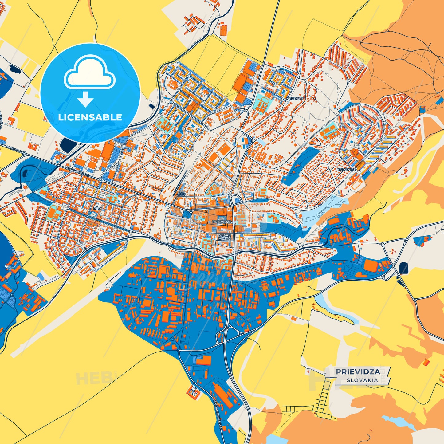 Canvas Print Template of Prievidza Street Map