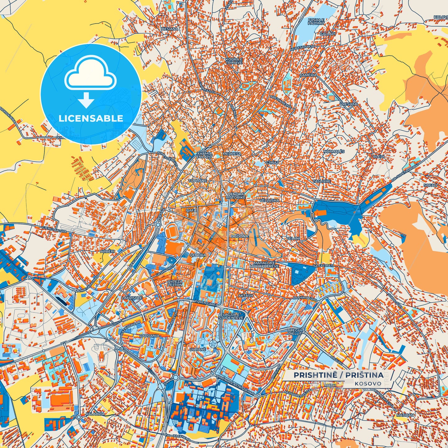 Canvas Print Template of Prishtinë / Priština Street Map