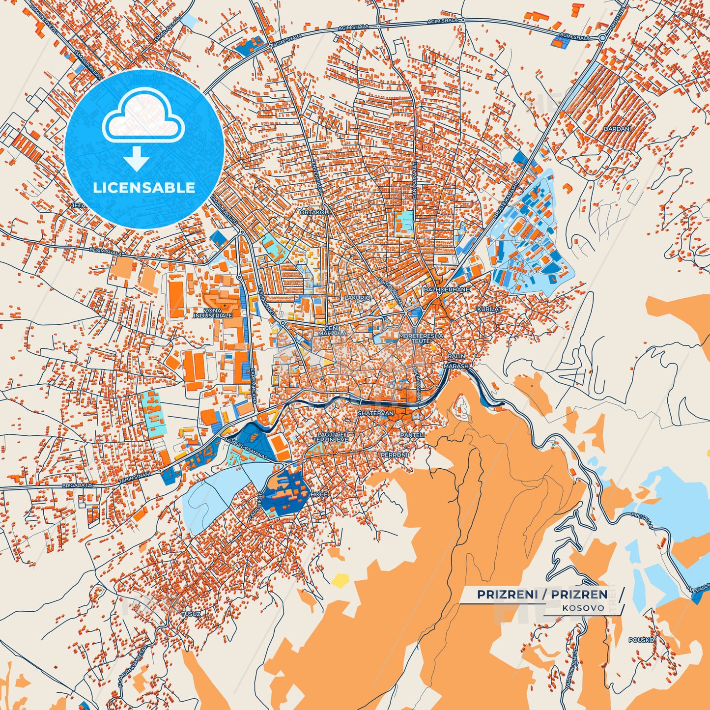 Canvas Print Template of Prizreni / Prizren Street Map
