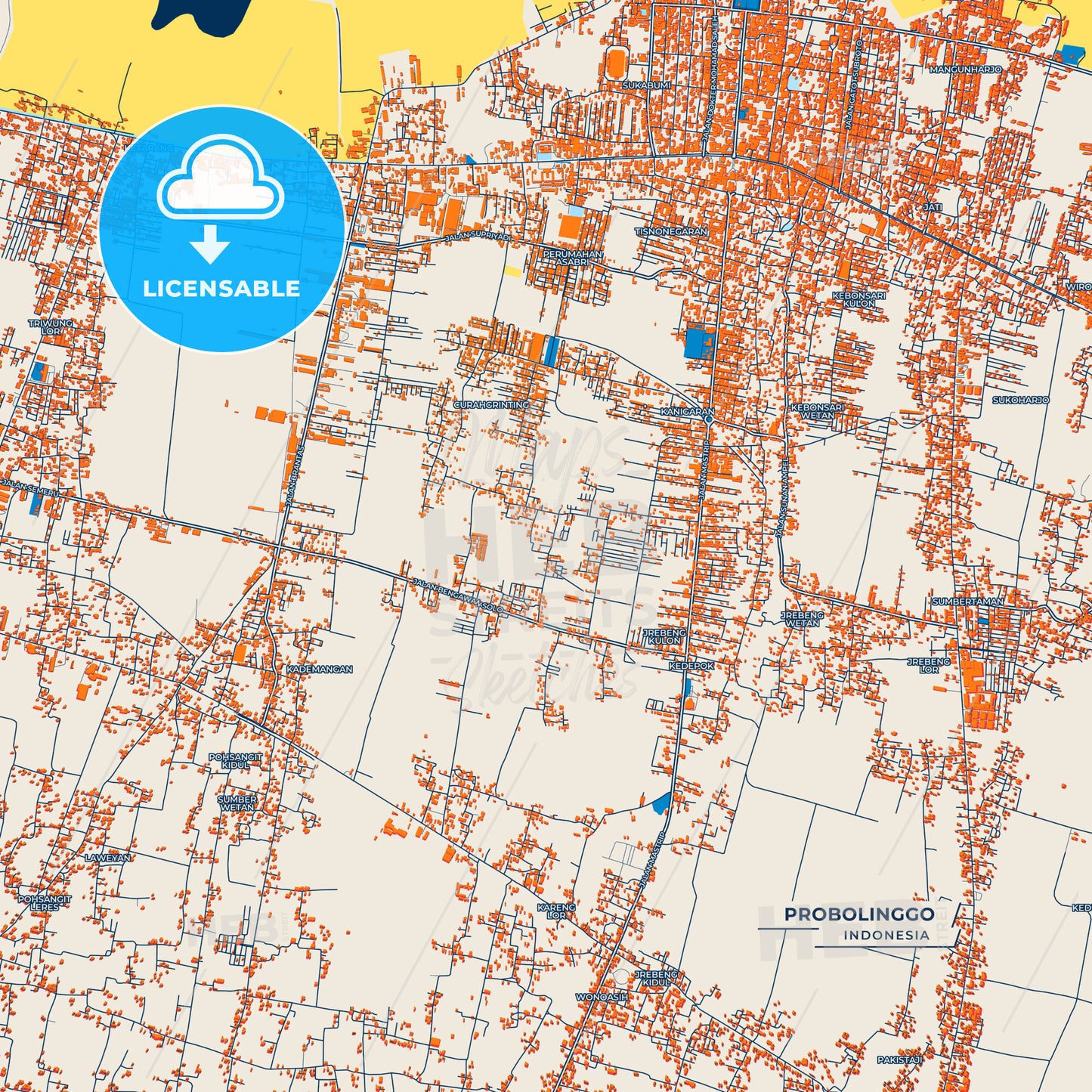 Canvas Print Template of Probolinggo Street Map