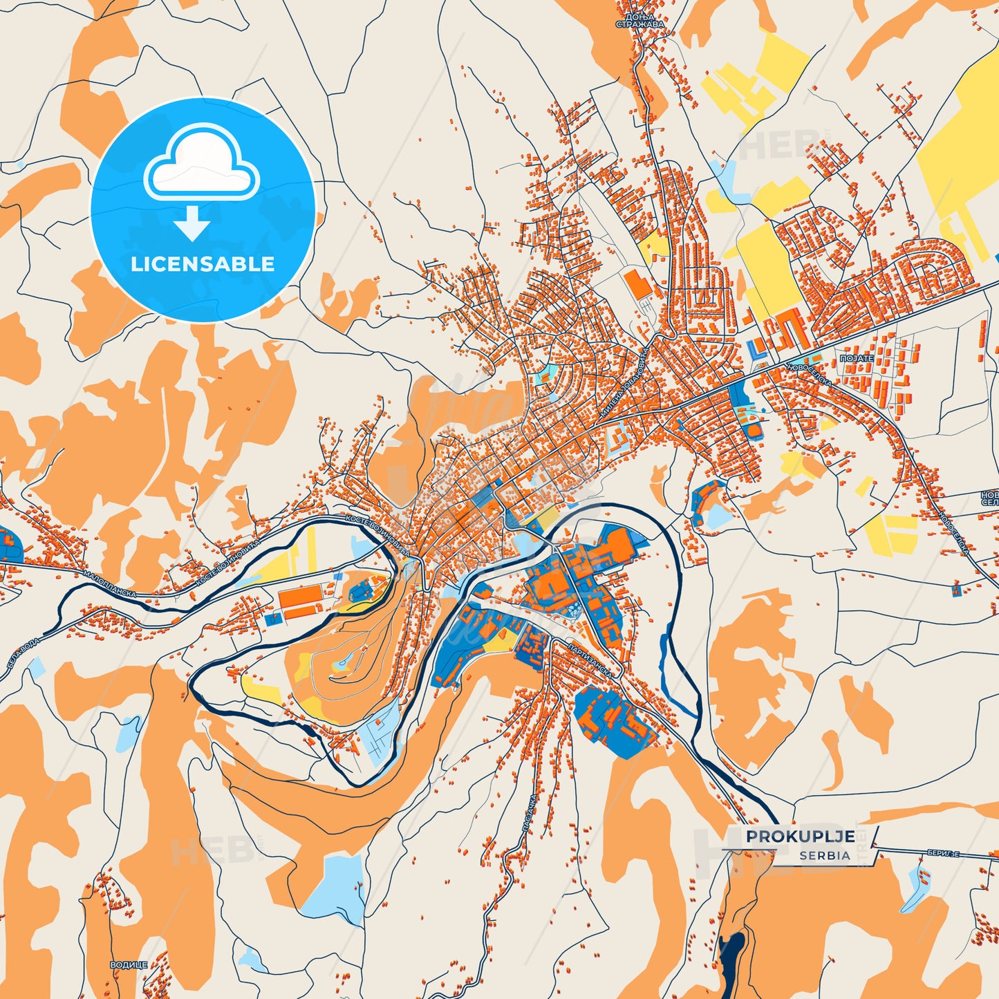 Canvas Print Template of Prokuplje Street Map