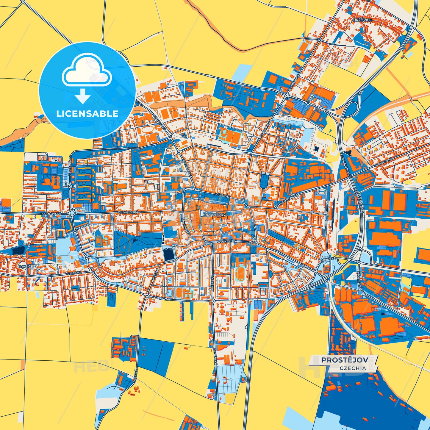 Canvas Print Template of Prostějov Street Map