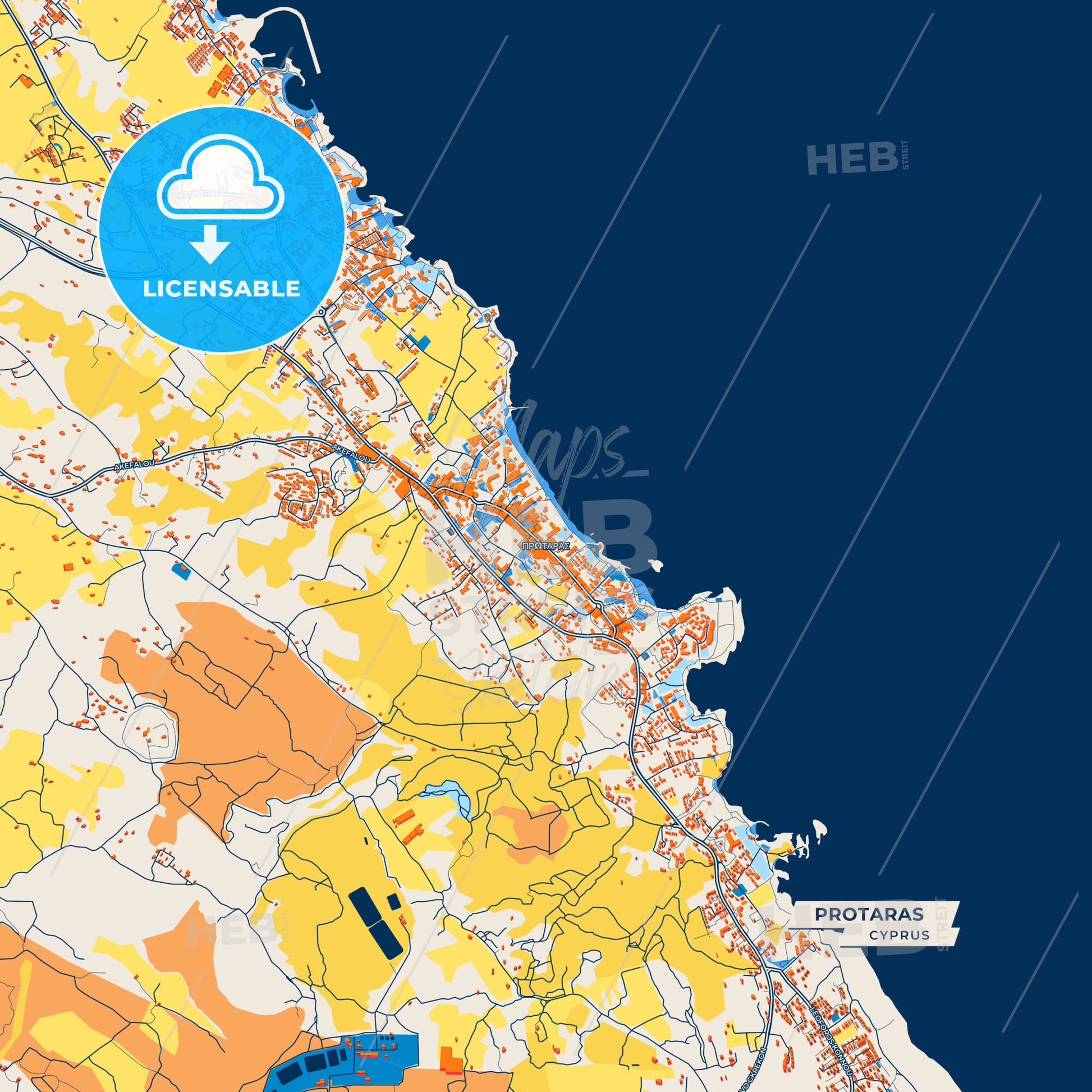 Canvas Print Template of Protaras   Street Map