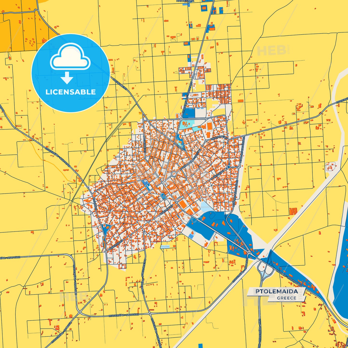 Canvas Print Template of Ptolemaida Street Map