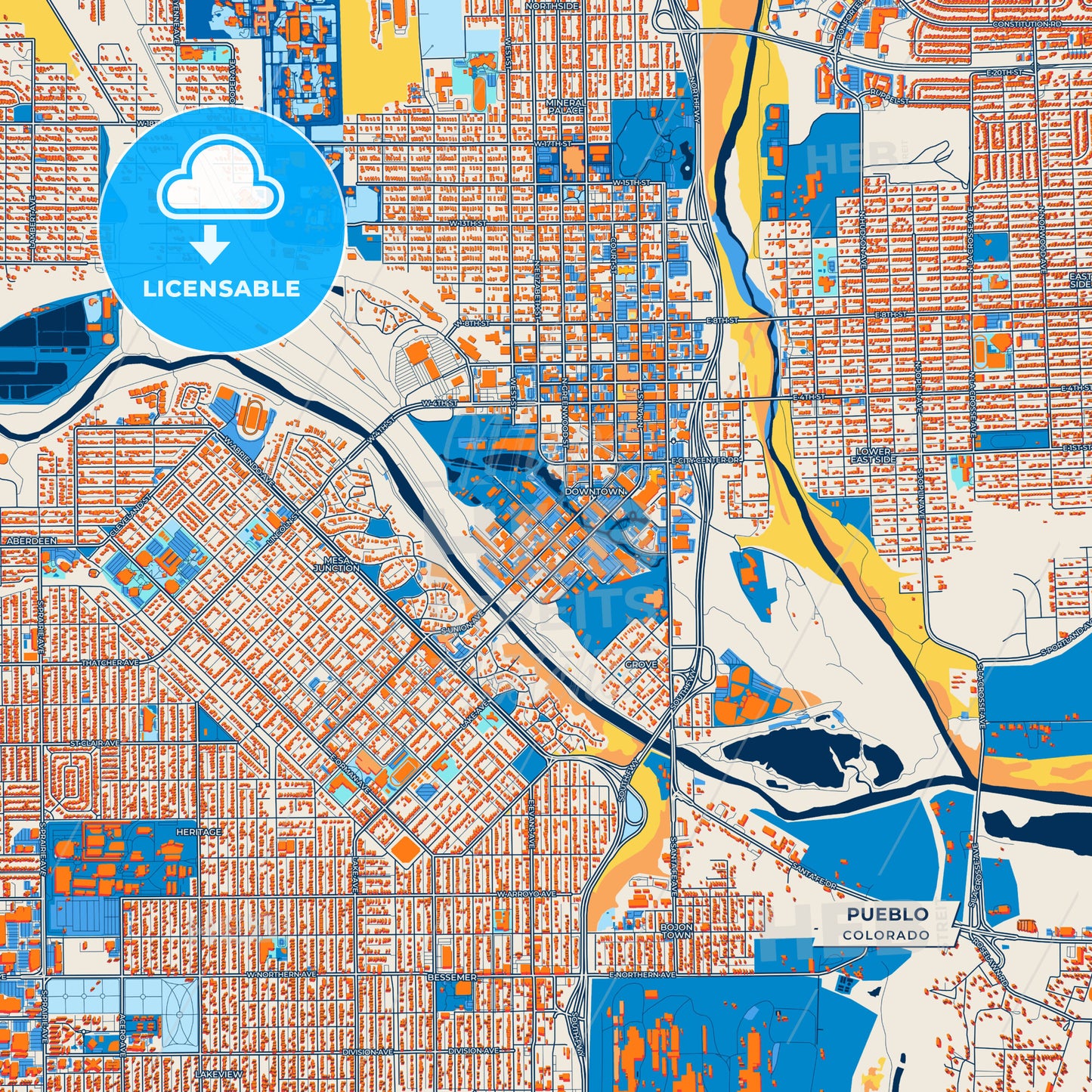 Canvas Print Template of Pueblo Street Map