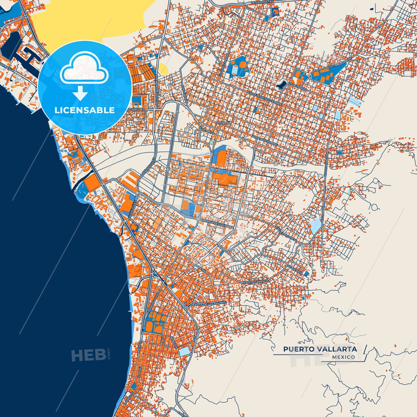 Canvas Print Template of Puerto Vallarta Street Map