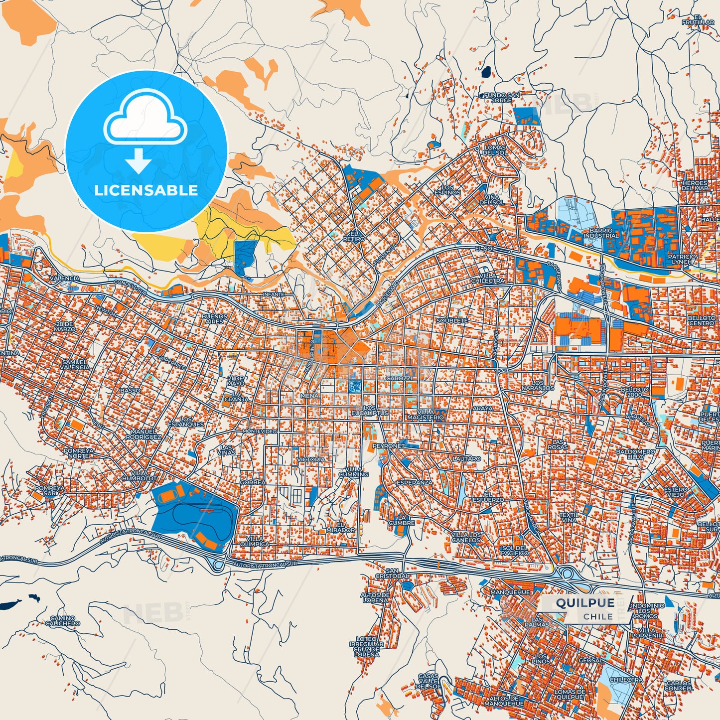 Canvas Print Template of Quilpue Street Map