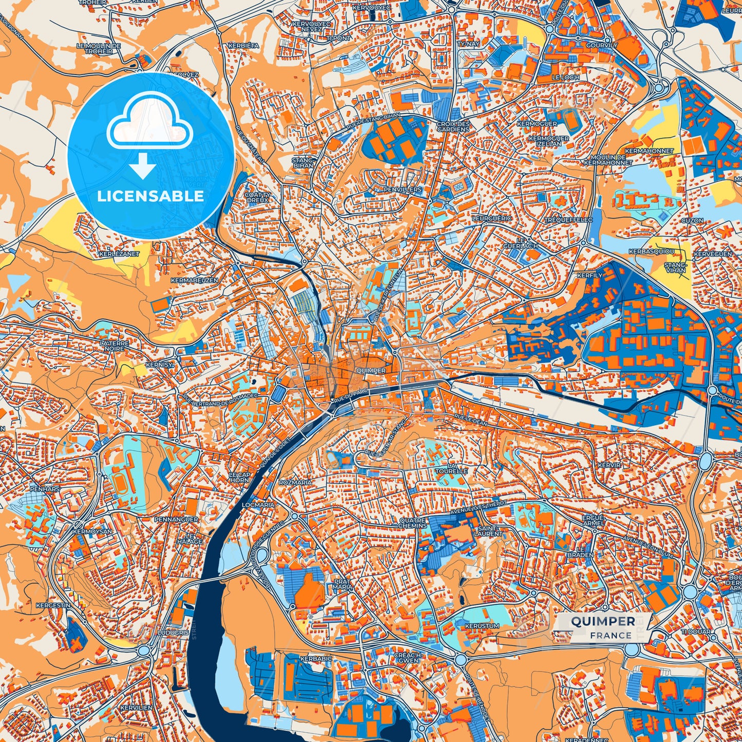 Canvas Print Template of Quimper Street Map