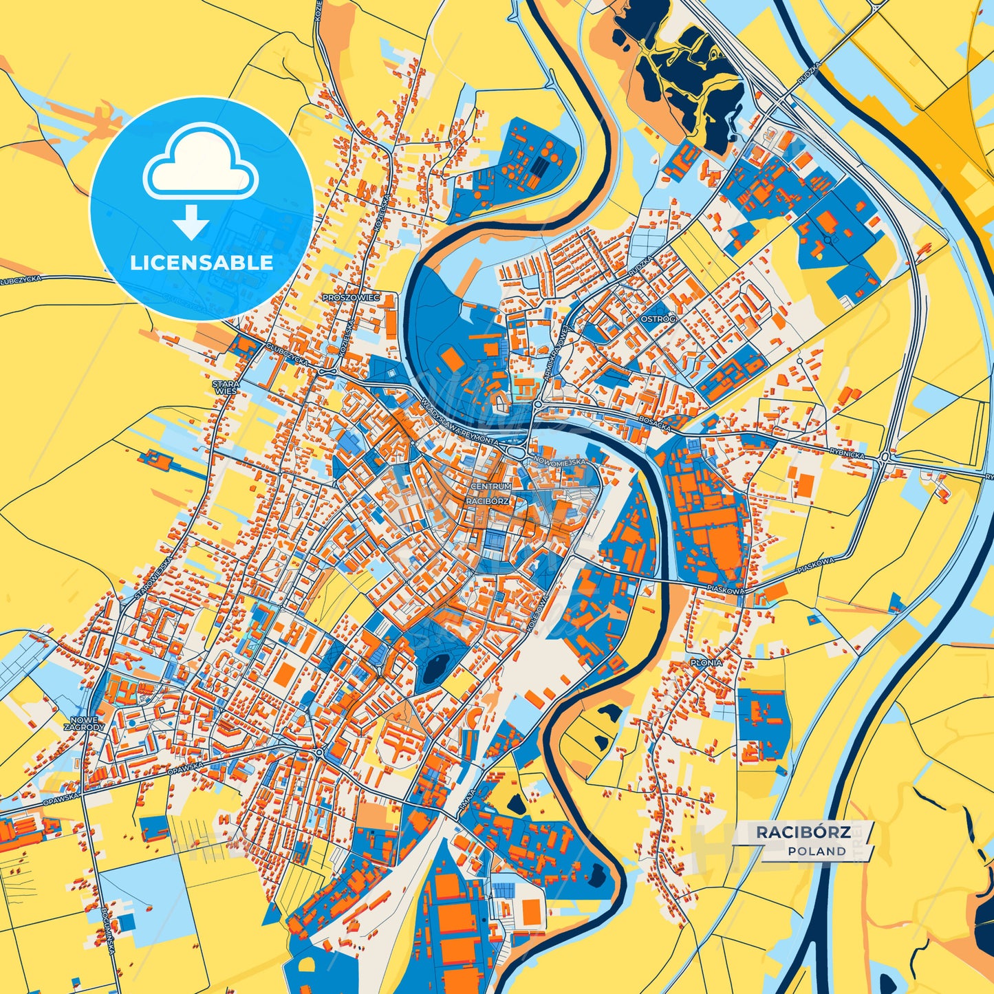 Canvas Print Template of Racibórz Street Map
