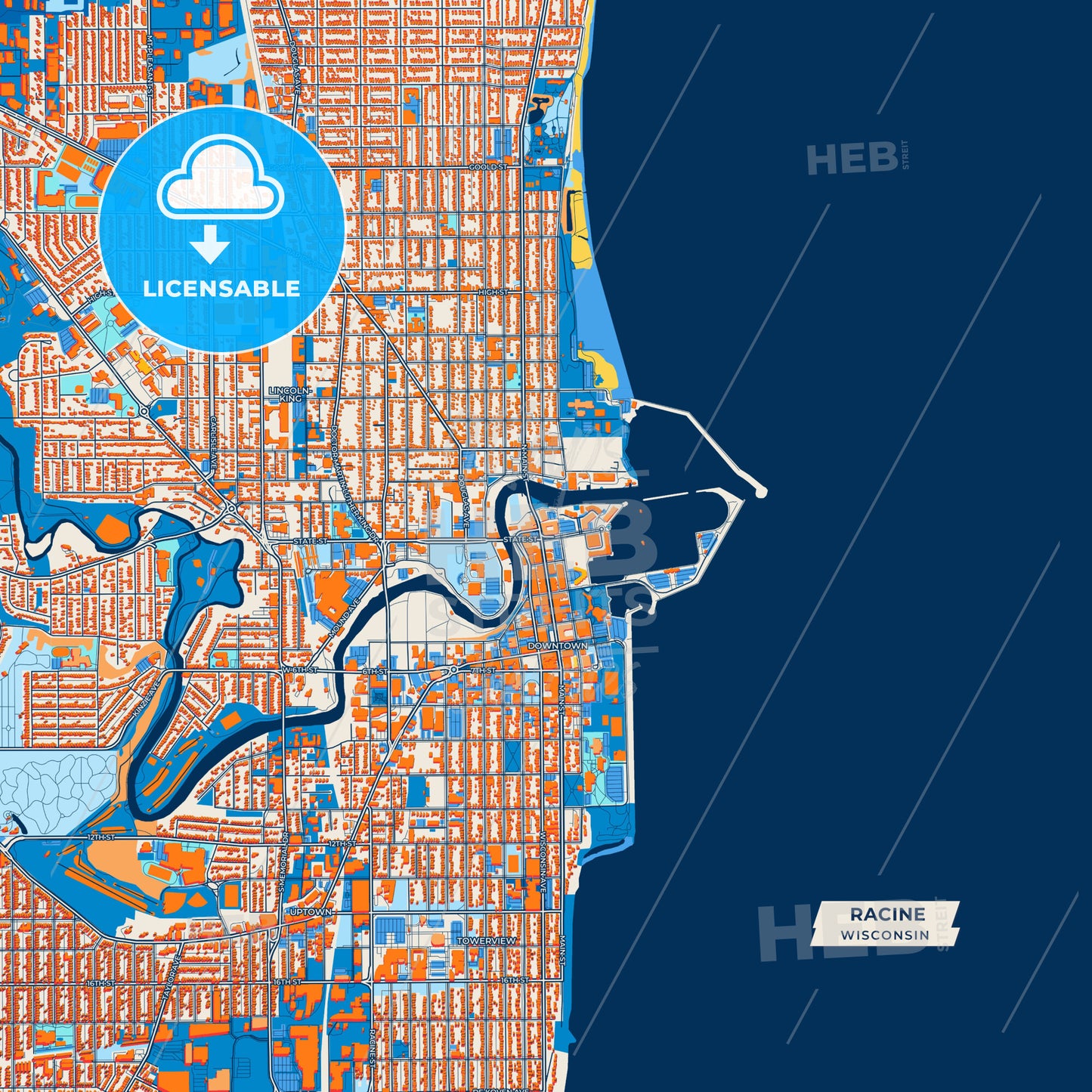 Canvas Print Template of Racine Street Map