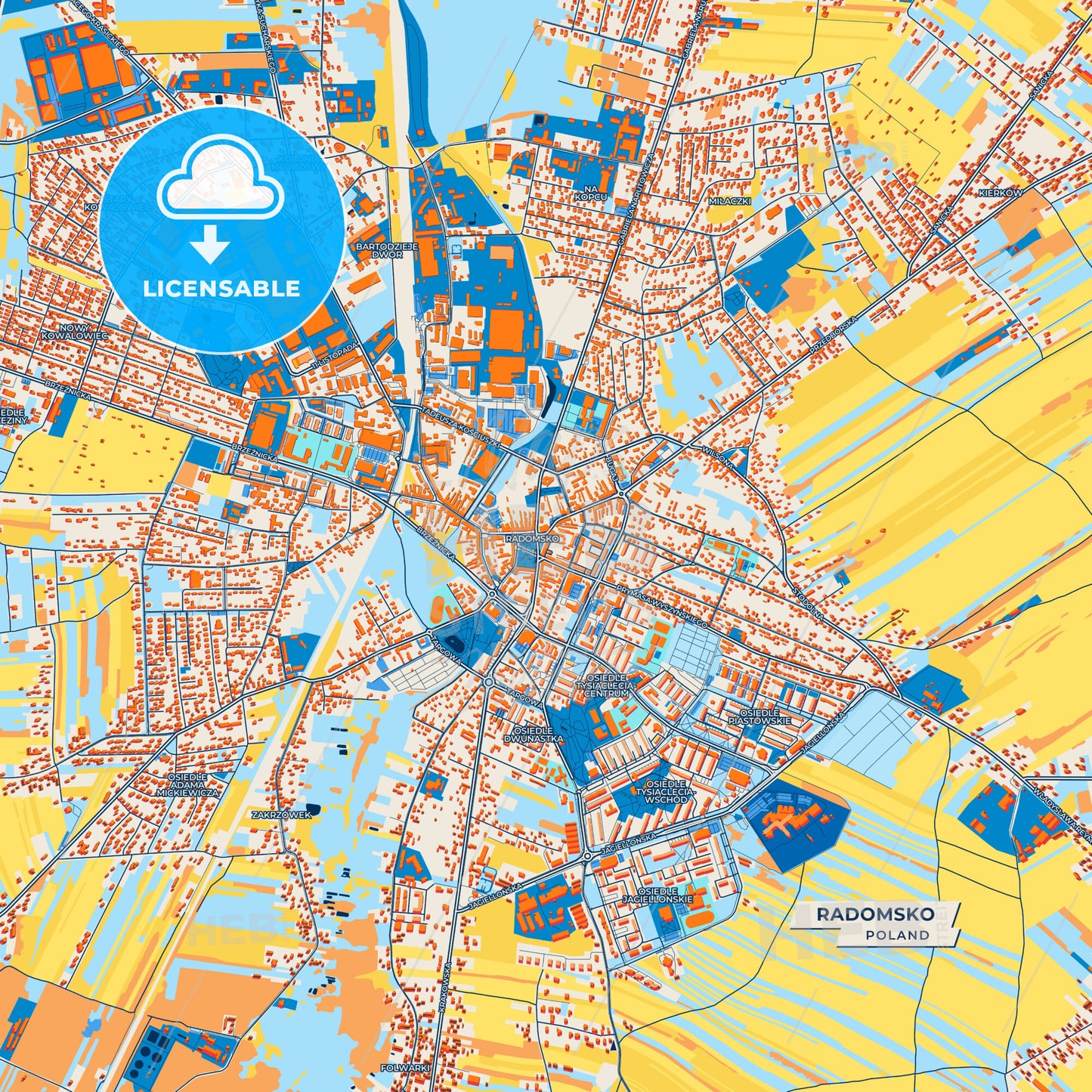 Canvas Print Template of Radomsko Street Map
