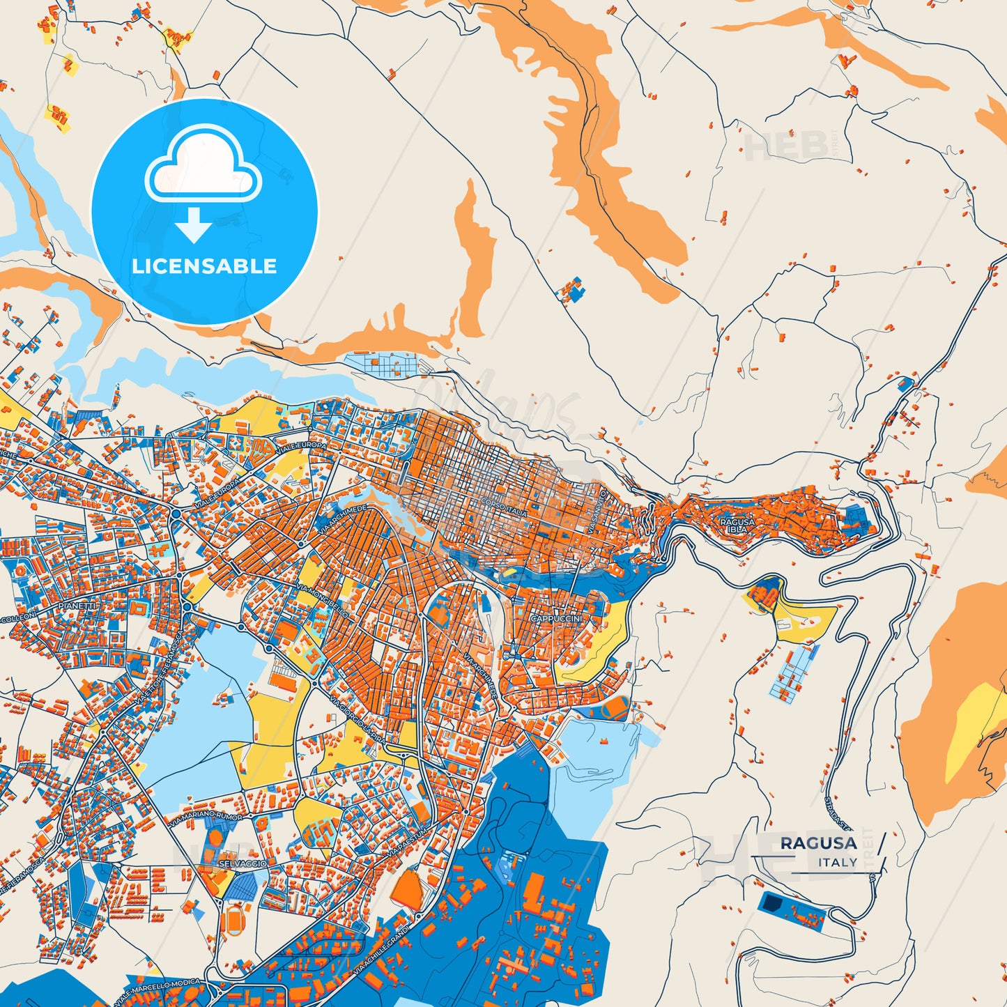 Canvas Print Template of Ragusa Street Map