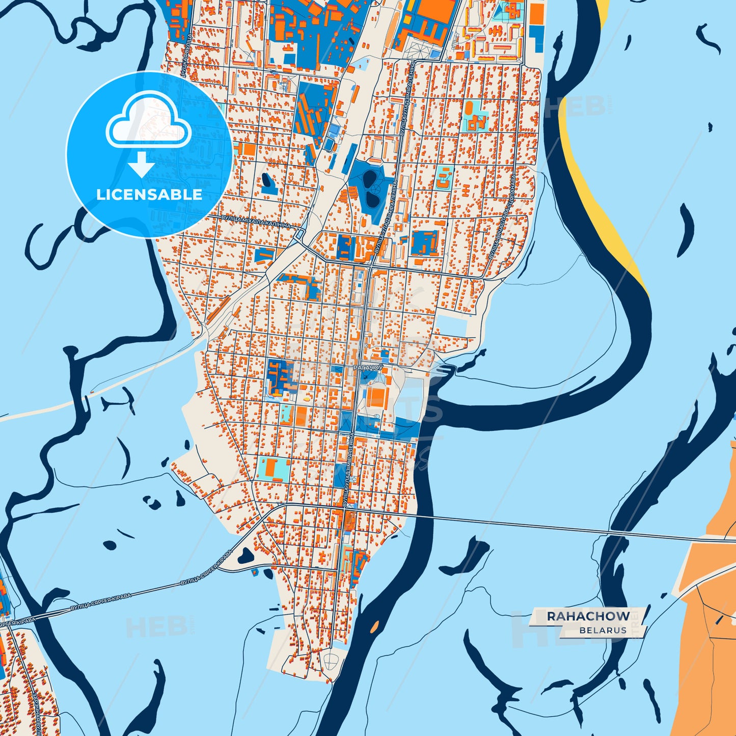 Canvas Print Template of Rahachow Street Map