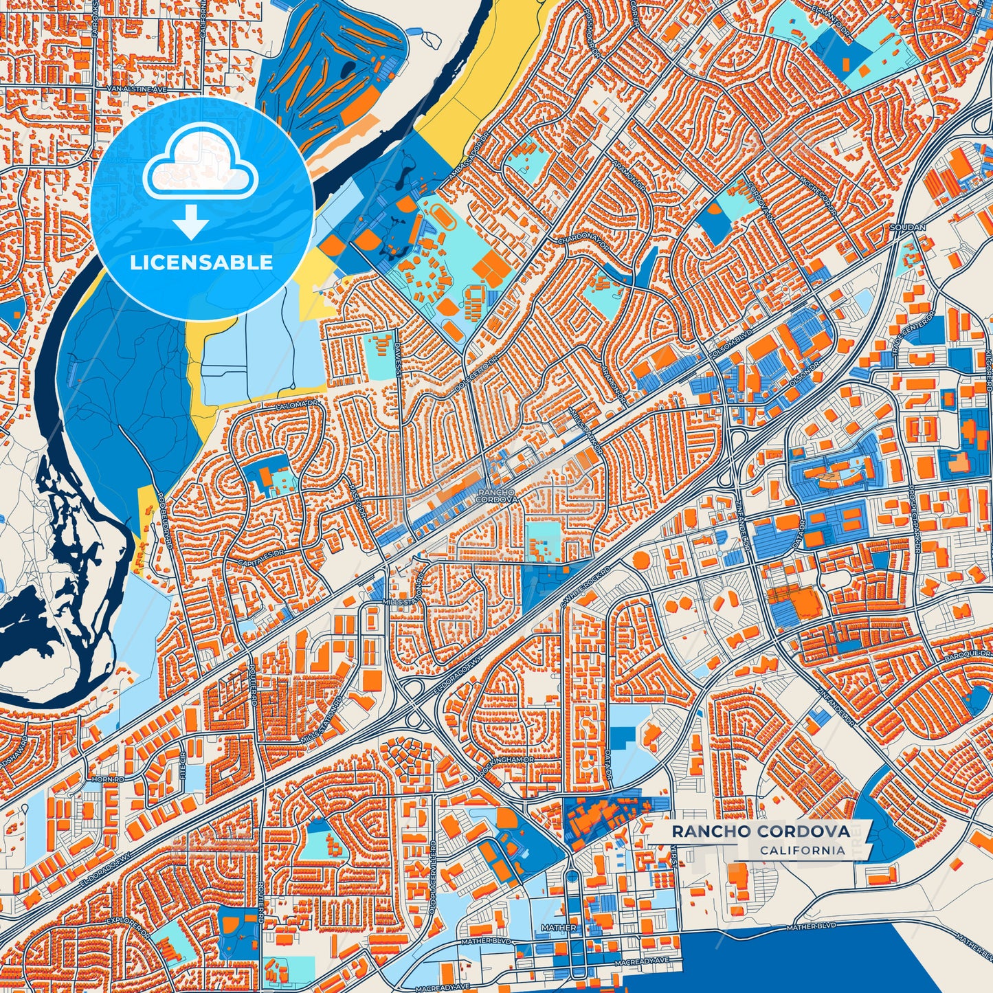 Canvas Print Template of Rancho Cordova Street Map